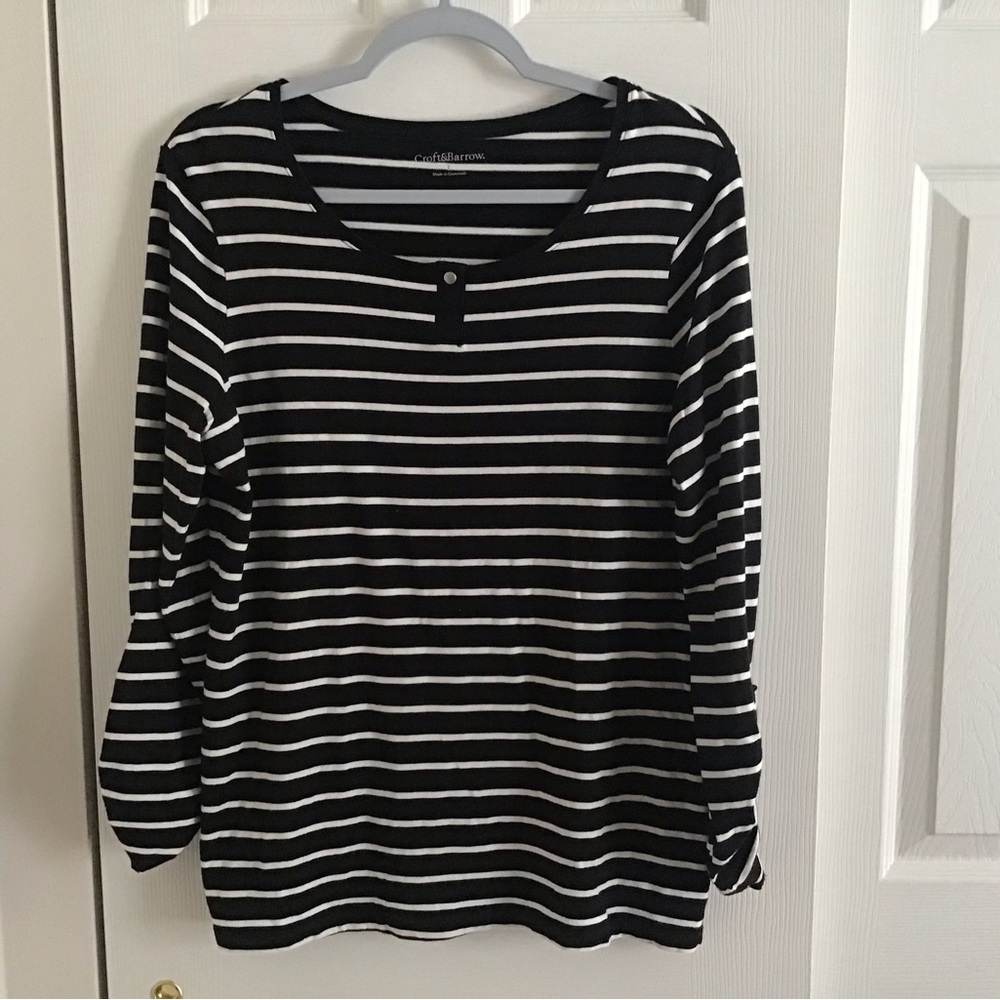 EUC BUTTON SLEEVE STRIPE TEE (L)
